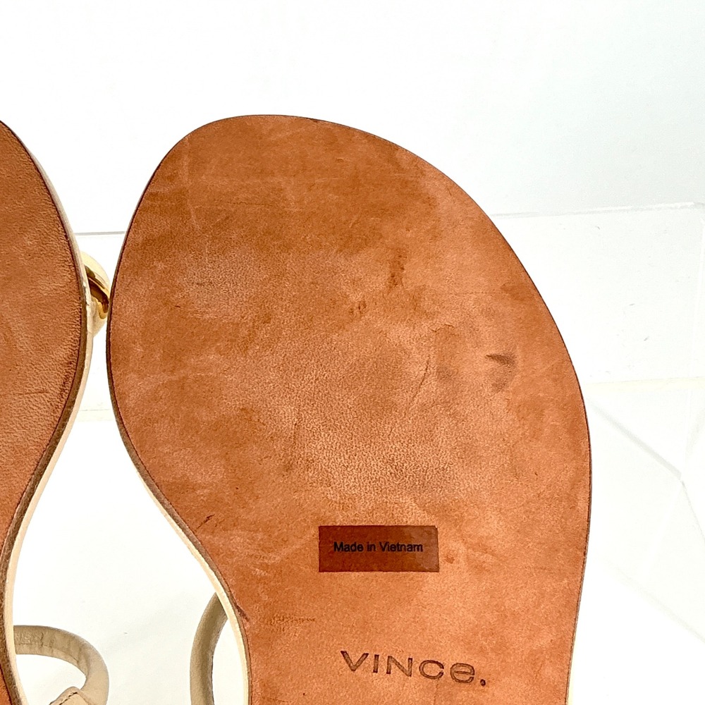 Vince Size 8.5 Beige Leather Strappy Toe Ring Flat Sandals Gold NEW Lucila $275 - Picture 11 of 12
